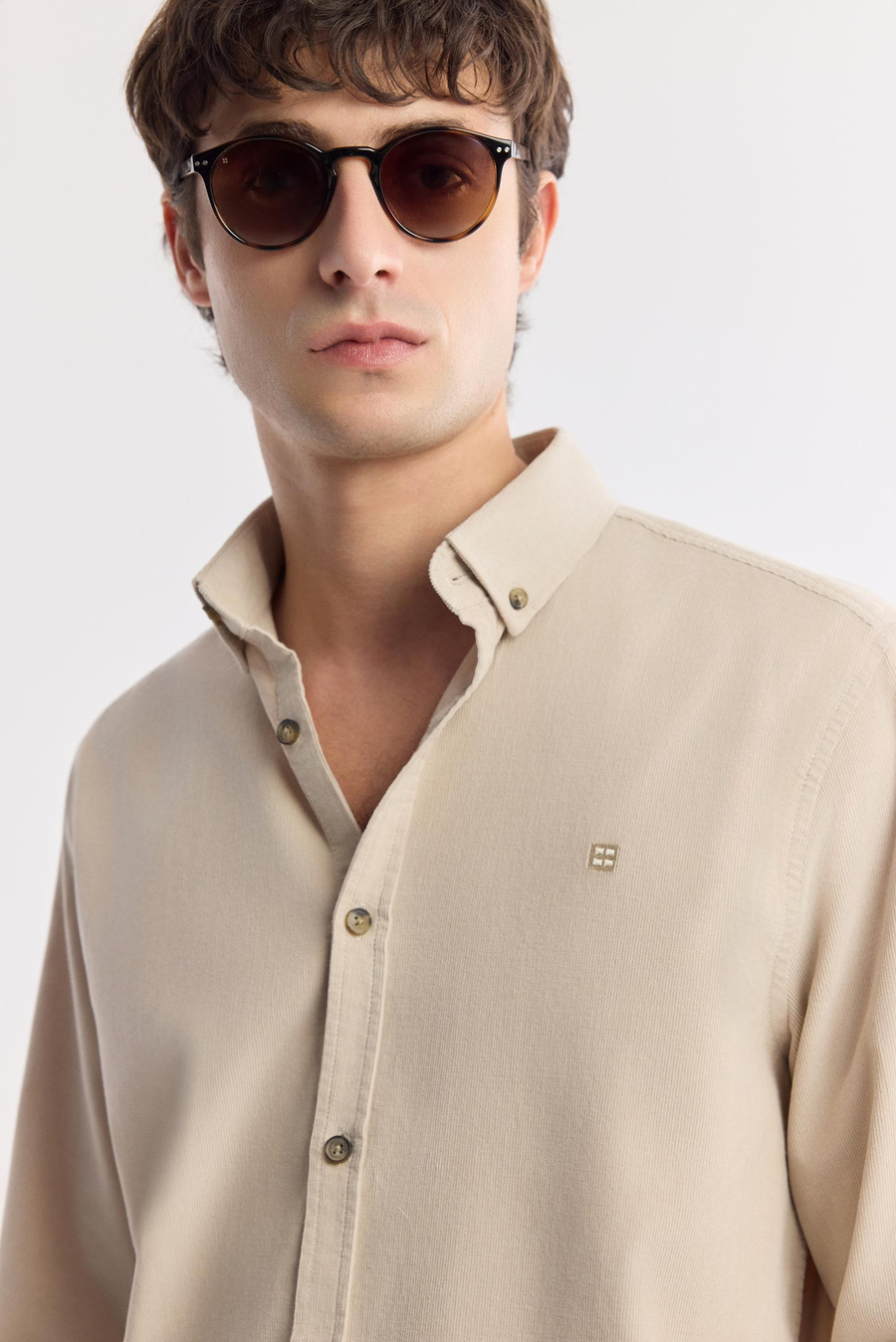 Beige 100% Cotton Corduroy Shirt