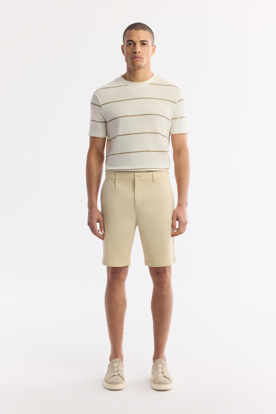 Bej Klasik Bel Apolet Detaylı Selge Relaxed Fit Şort