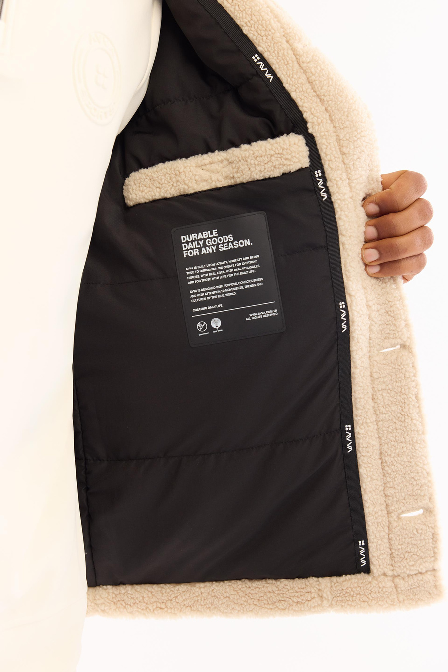 Bej Klasik Yaka Comfort Fit Peluş Mont