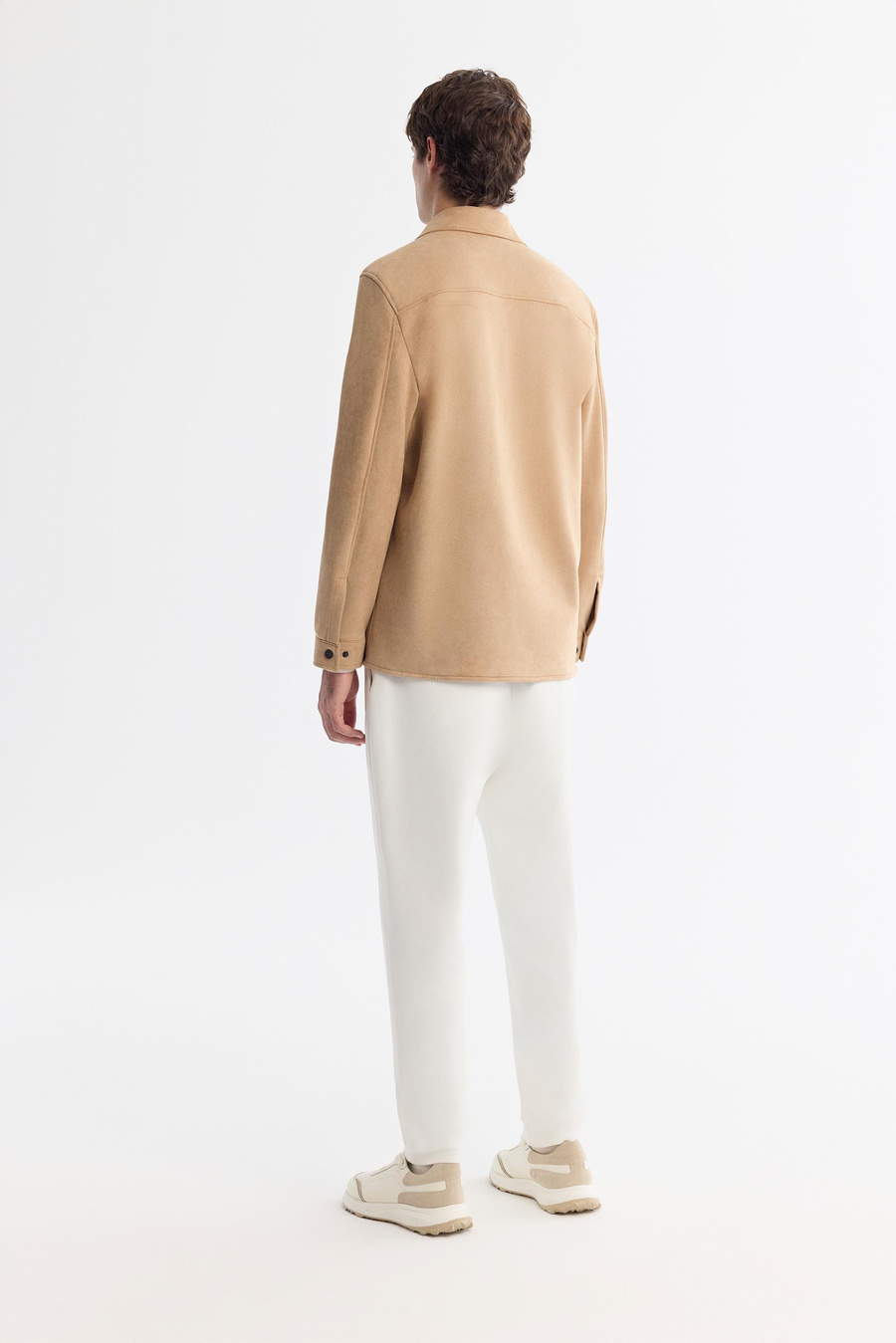 Bej Klasik Yaka Süet Deri Görünümlü Gömlek Mont