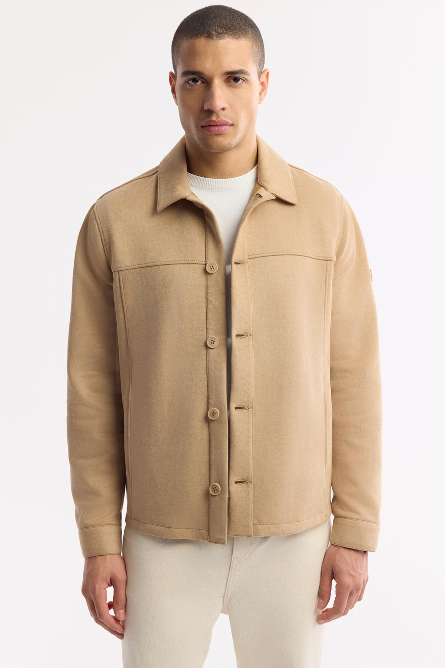 Bej Klasik Yakalı Cepli Astarlı Mont