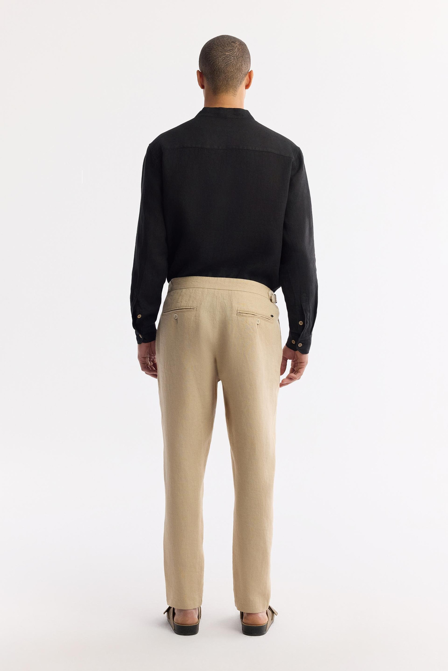 Bej Klasilk Bel Apolet Detaylı Gordion %100 Keten Carrot Fit Pantolon