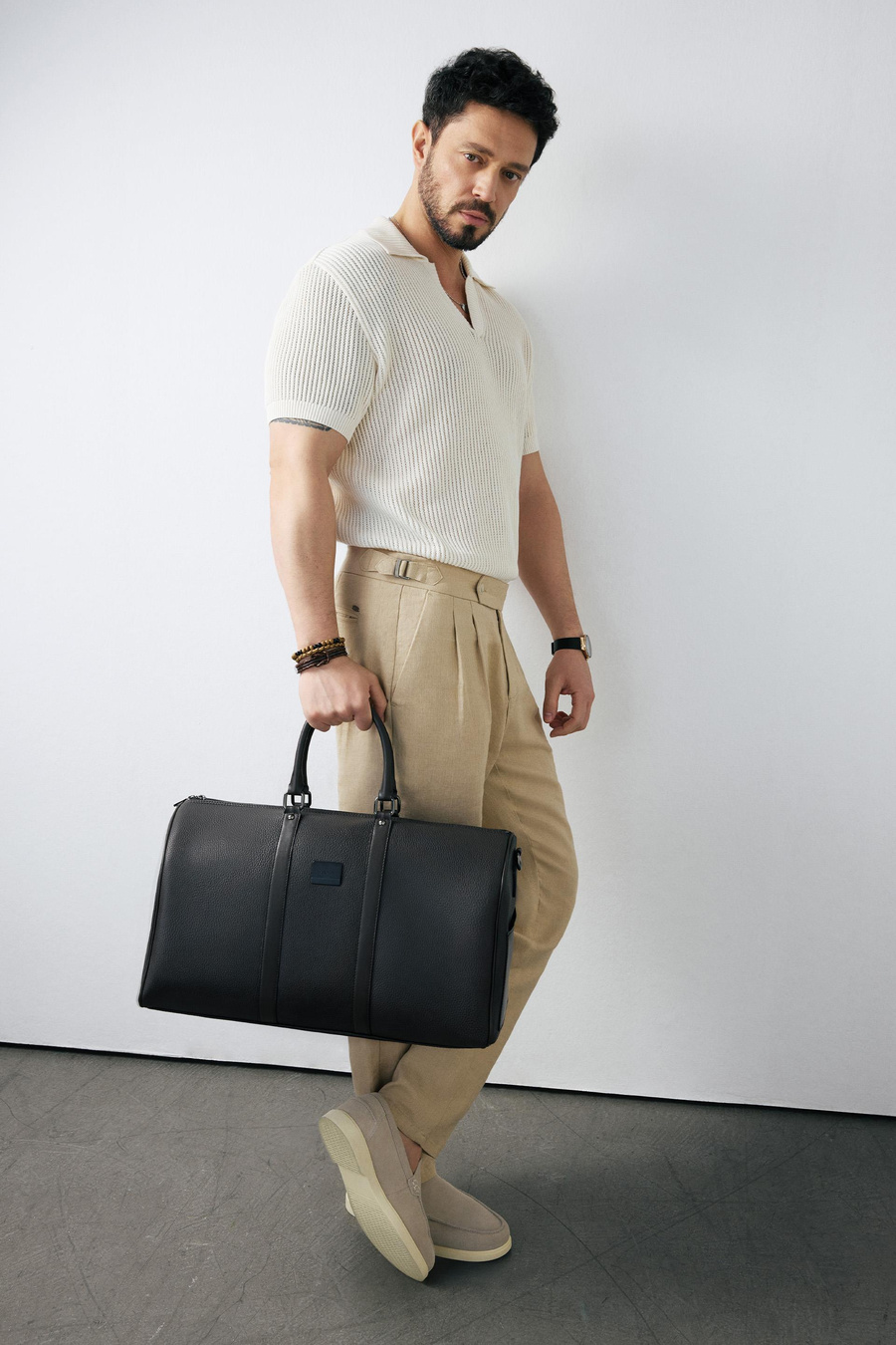 Bej Klasilk Bel Apolet Detaylı Gordion %100 Keten Carrot Fit Pantolon