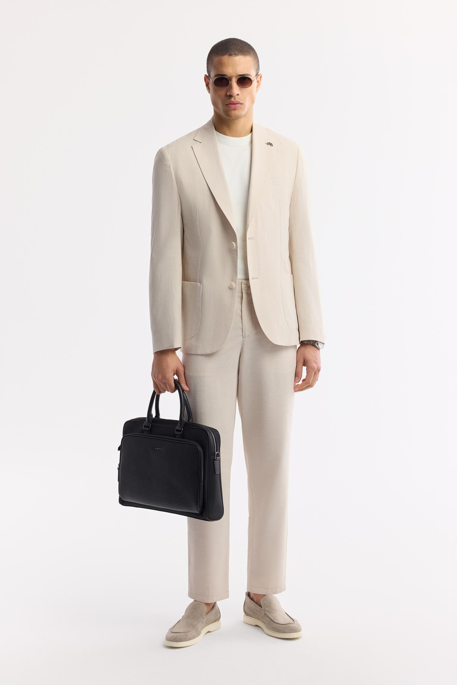 Bej Mono Yaka Torba Cep Çift Yırtmaç Astarsız Lıghtweıght Tensel Kumaşlı Ceket