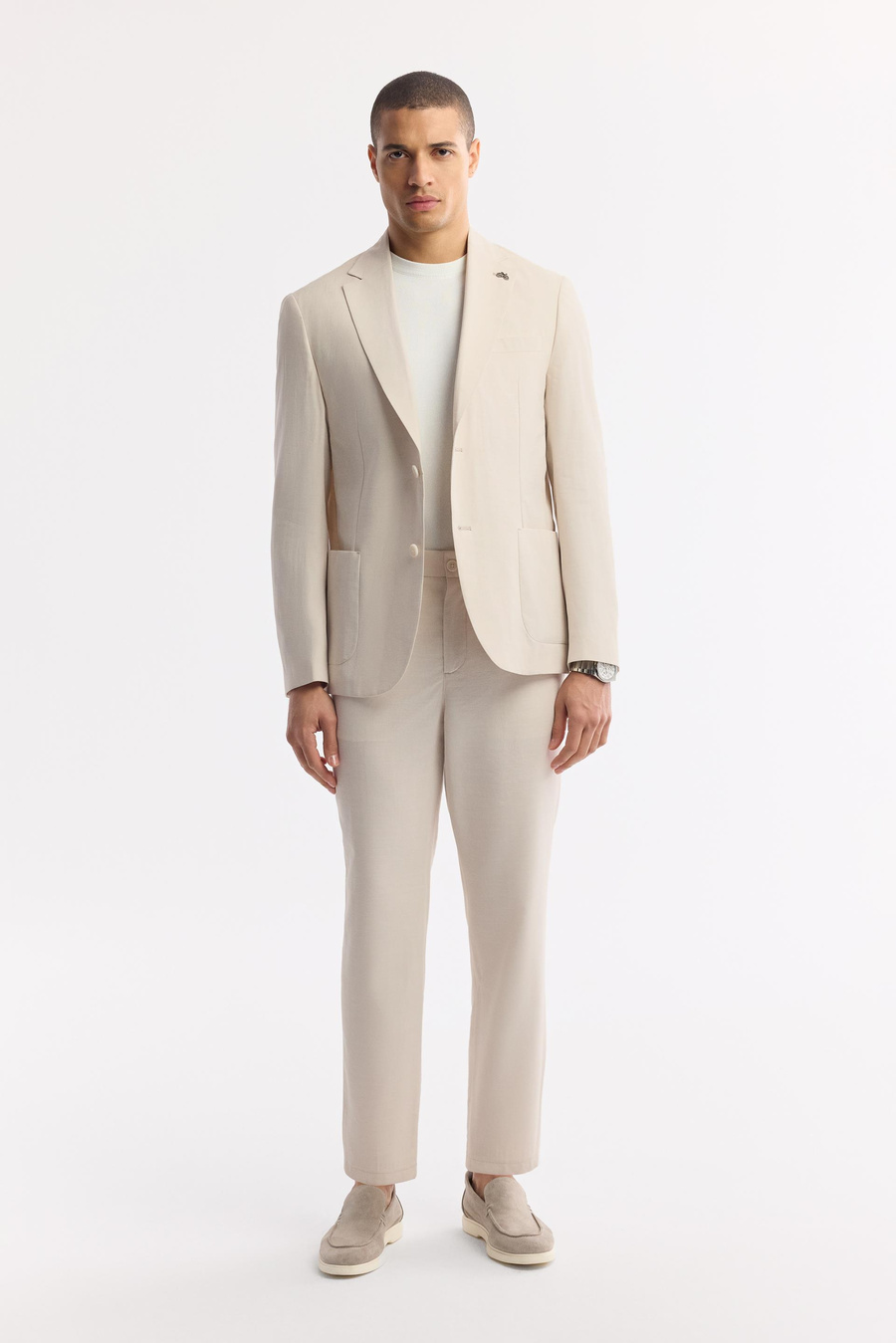 Bej Mono Yaka Torba Cep Çift Yırtmaç Astarsız Lıghtweıght Tensel Kumaşlı Ceket