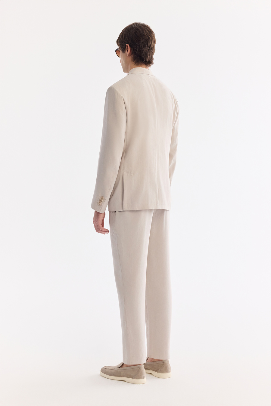 Bej Mono Yaka Torba Cep Çift Yırtmaç Astarsız Malzemesiz Modal-Tensel Kumaşlı Ceket