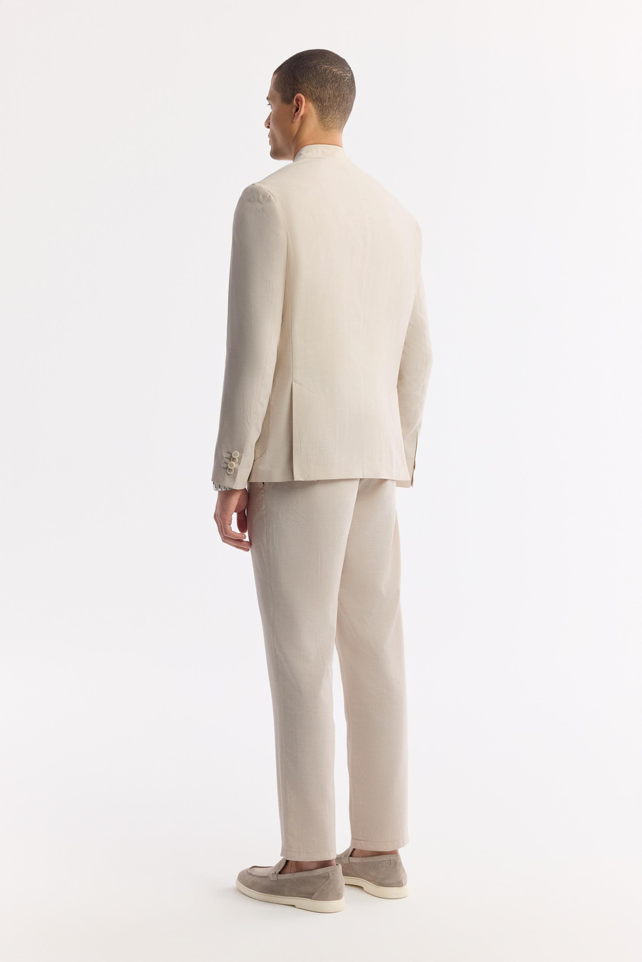 Bej Mono Yaka Torba Cep Çift Yırtmaç Astarsız Lıghtweıght Tensel Kumaşlı Ceket