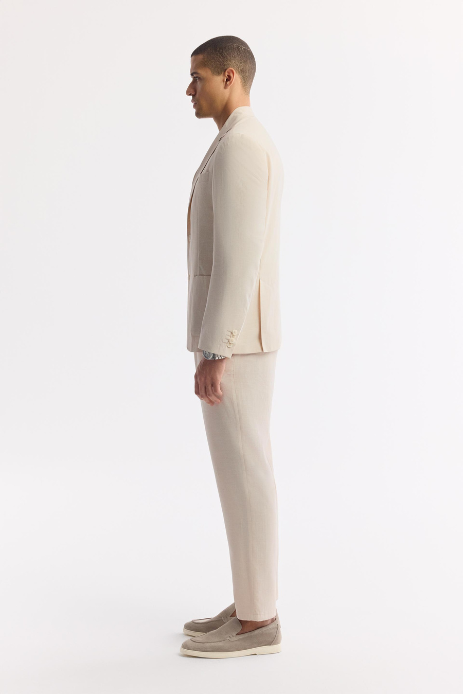 Bej Mono Yaka Torba Cep Çift Yırtmaç Astarsız Lıghtweıght Tensel Kumaşlı Ceket