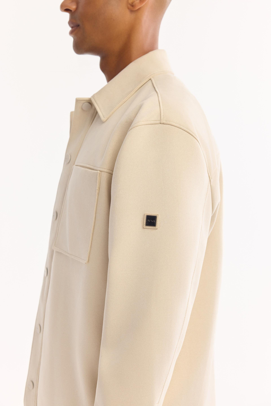 Bej Önü Çıtçıt Düğme Kapama Cepli Süet Suni Deri Gömlek Ceket