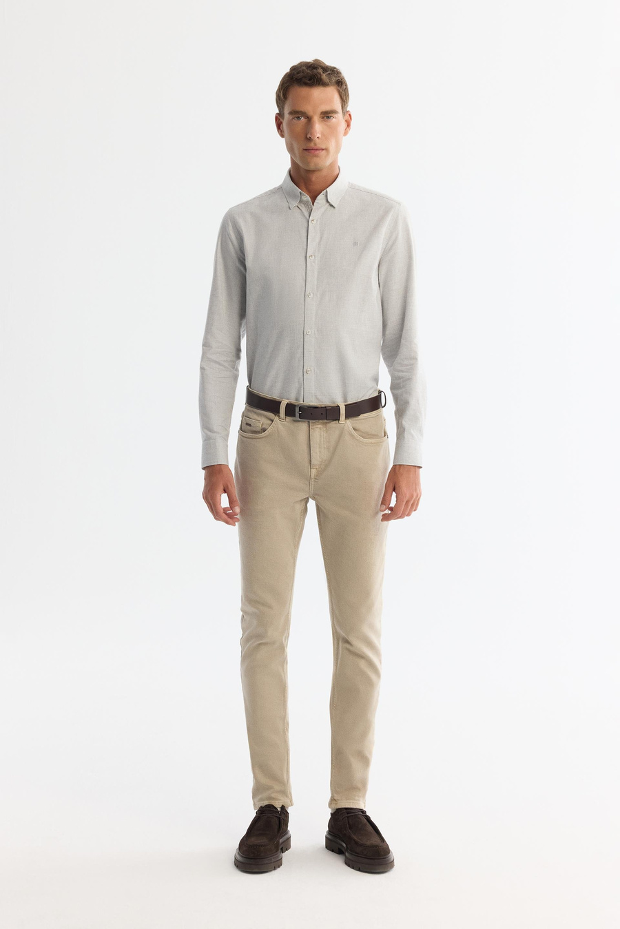 Bej Parça Boya Yıkamalı Jean Pantolon