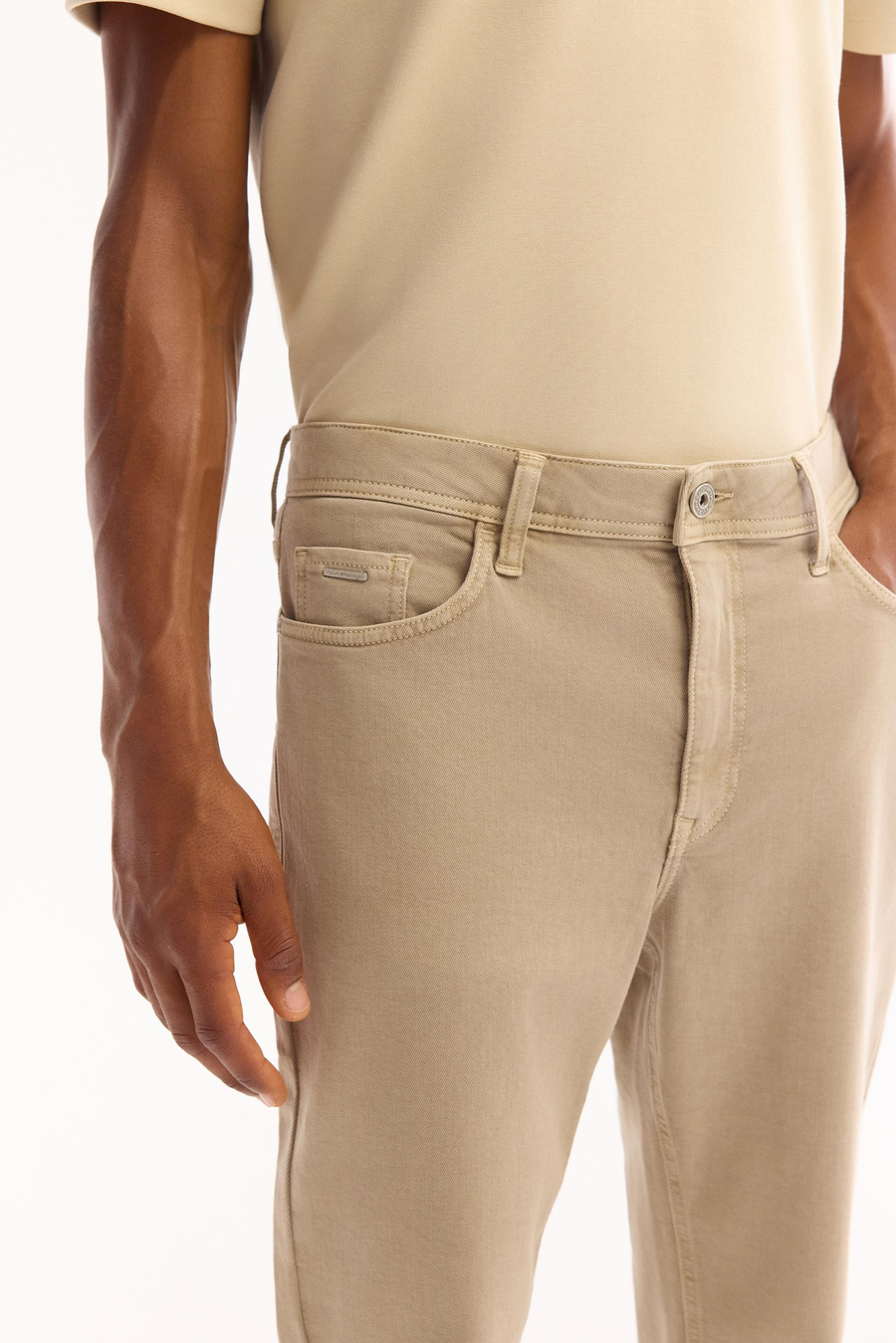 Bej Parça Boya Yıkamalı Jean Pantolon