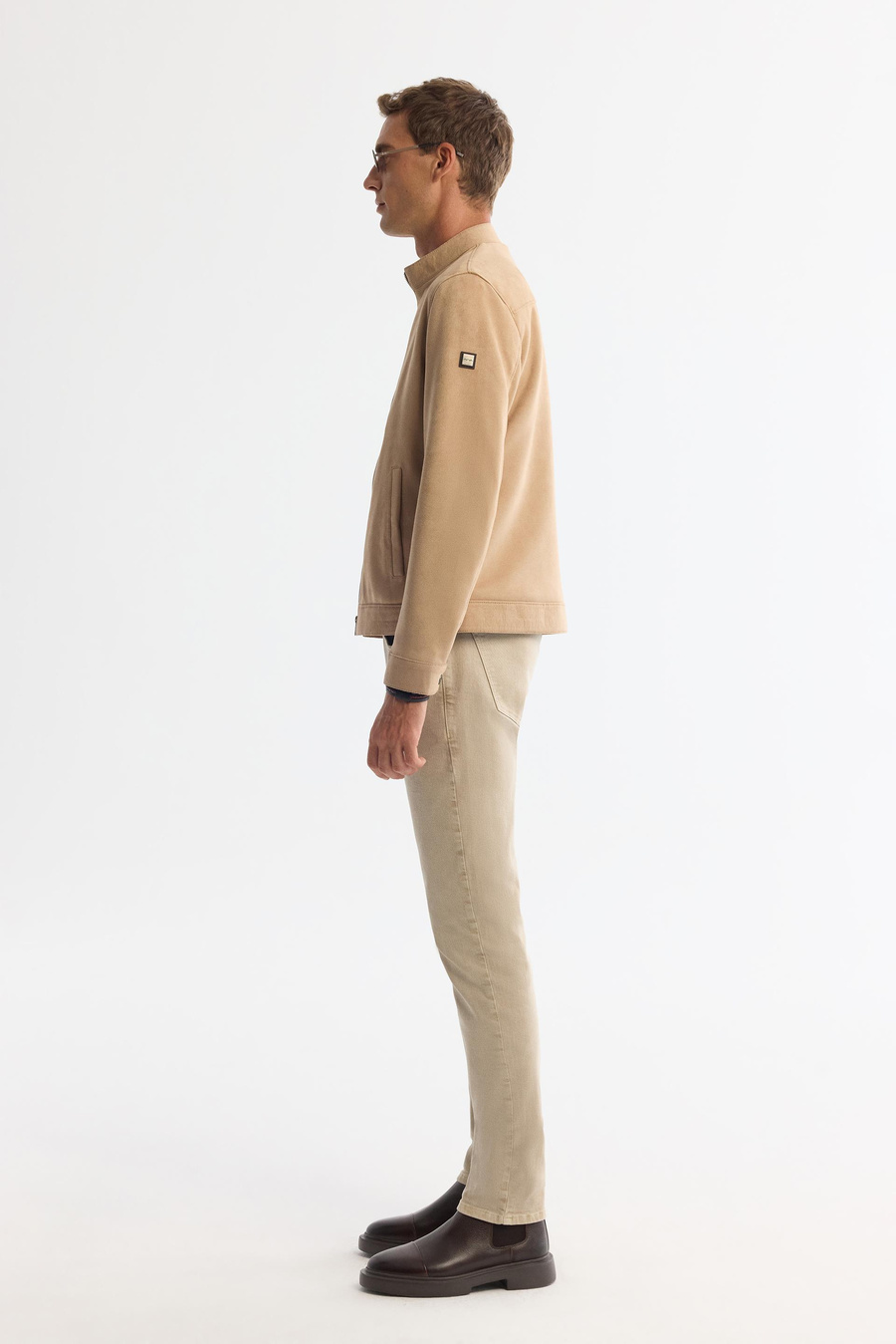 Bej Süet Dokulu Önü Fermuarlı Mont