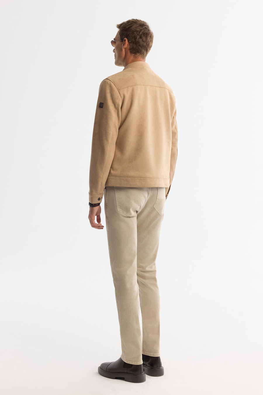 Bej Süet Dokulu Önü Fermuarlı Mont