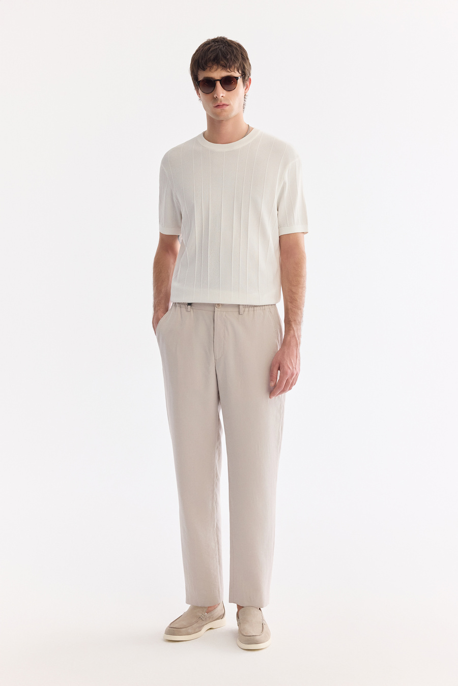 Bej Yan Cepli Modal Tensel Kumaşlı Pantolon