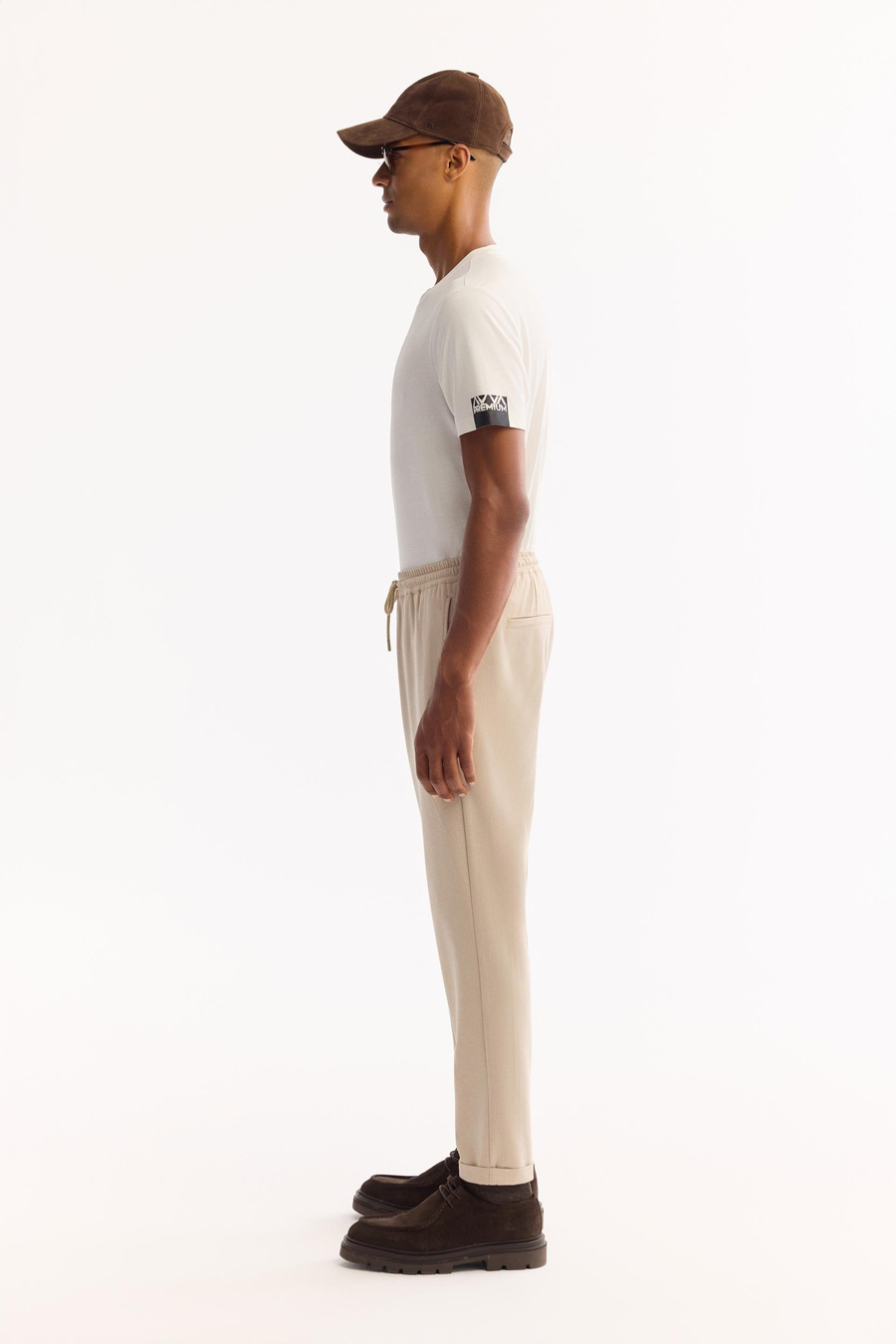 Bej Yandan Cepli Beli Lastikli Bağcıklı Duble Paça Jogger Pantolon