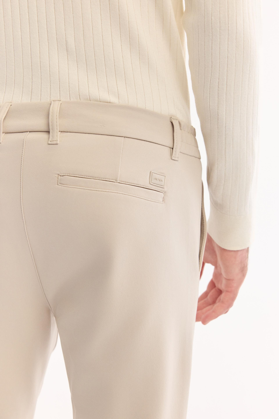 Bej Yanı Lastikli Teknik Slim Fit Pantolon