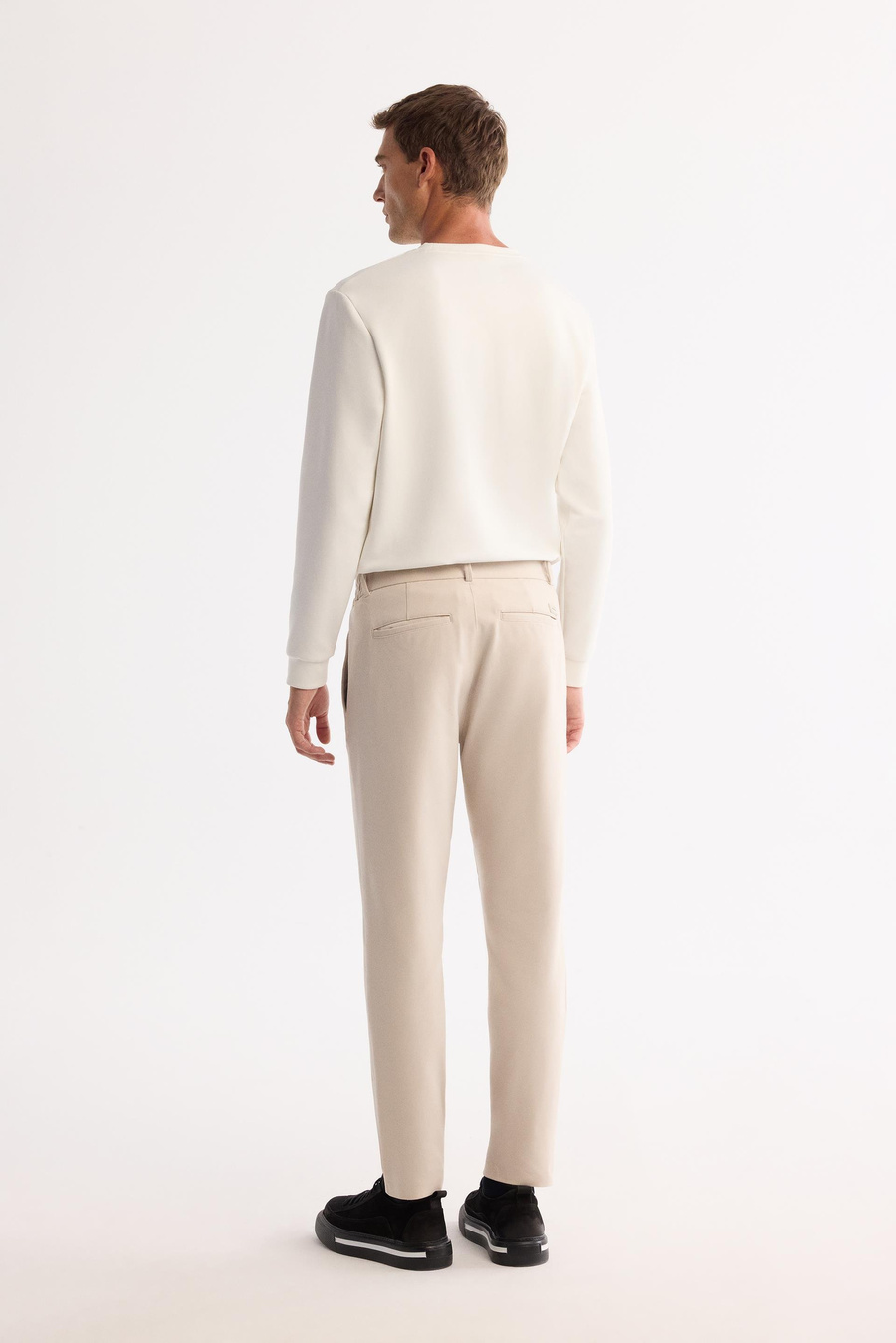 Bej Yanı Lastikli Teknik Slim Fit Pantolon