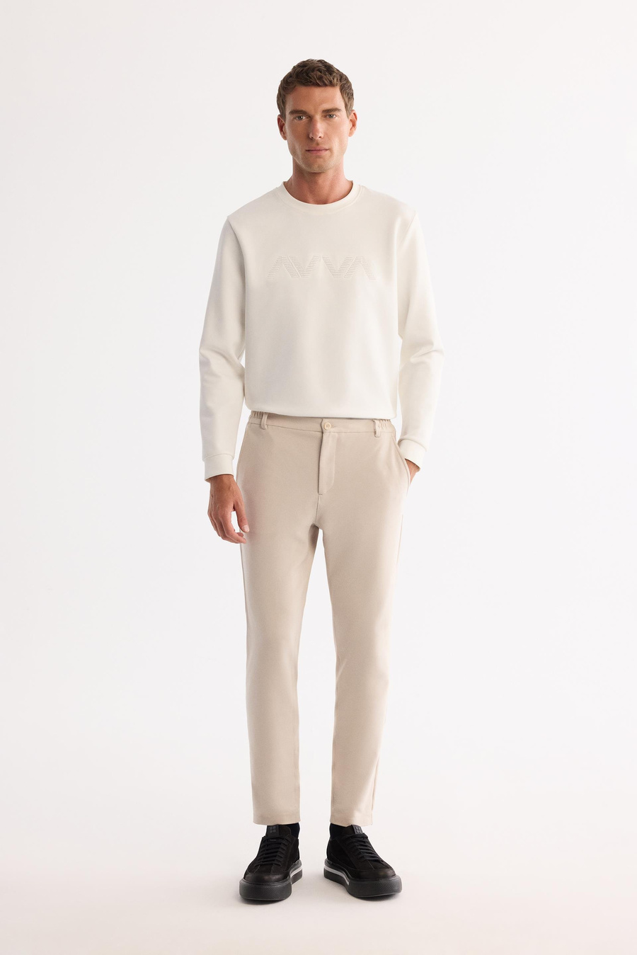 Bej Yanı Lastikli Teknik Slim Fit Pantolon