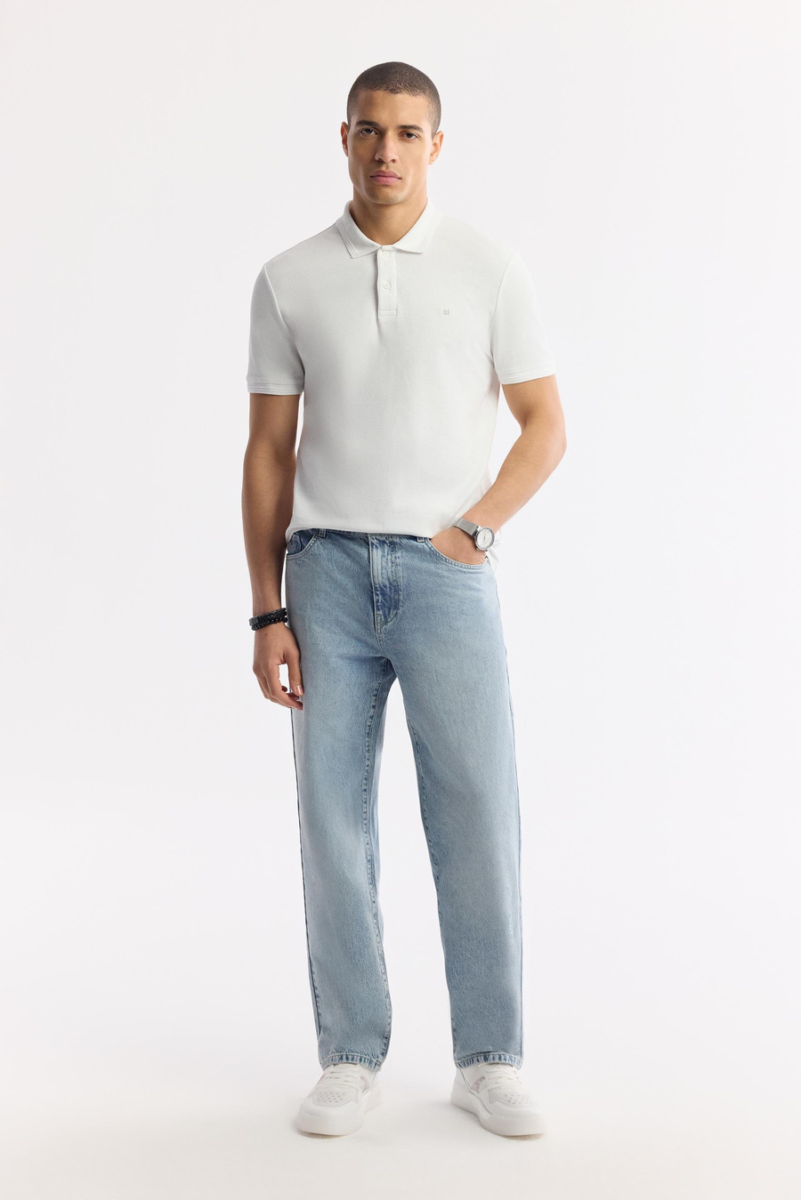 Beyaz %100 Pamuk Hızlı Kuruyan Kıvrılmayan Polo Yaka T-Shirt