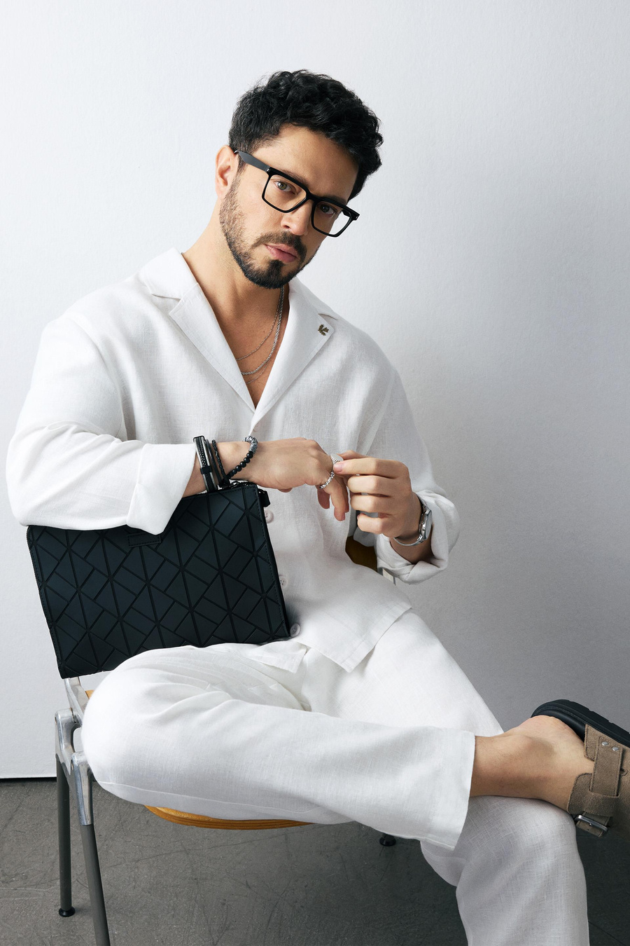 Beyaz Küba Yaka %100 Keten Comfort Fit Uzun Kol Gömlek Ceket