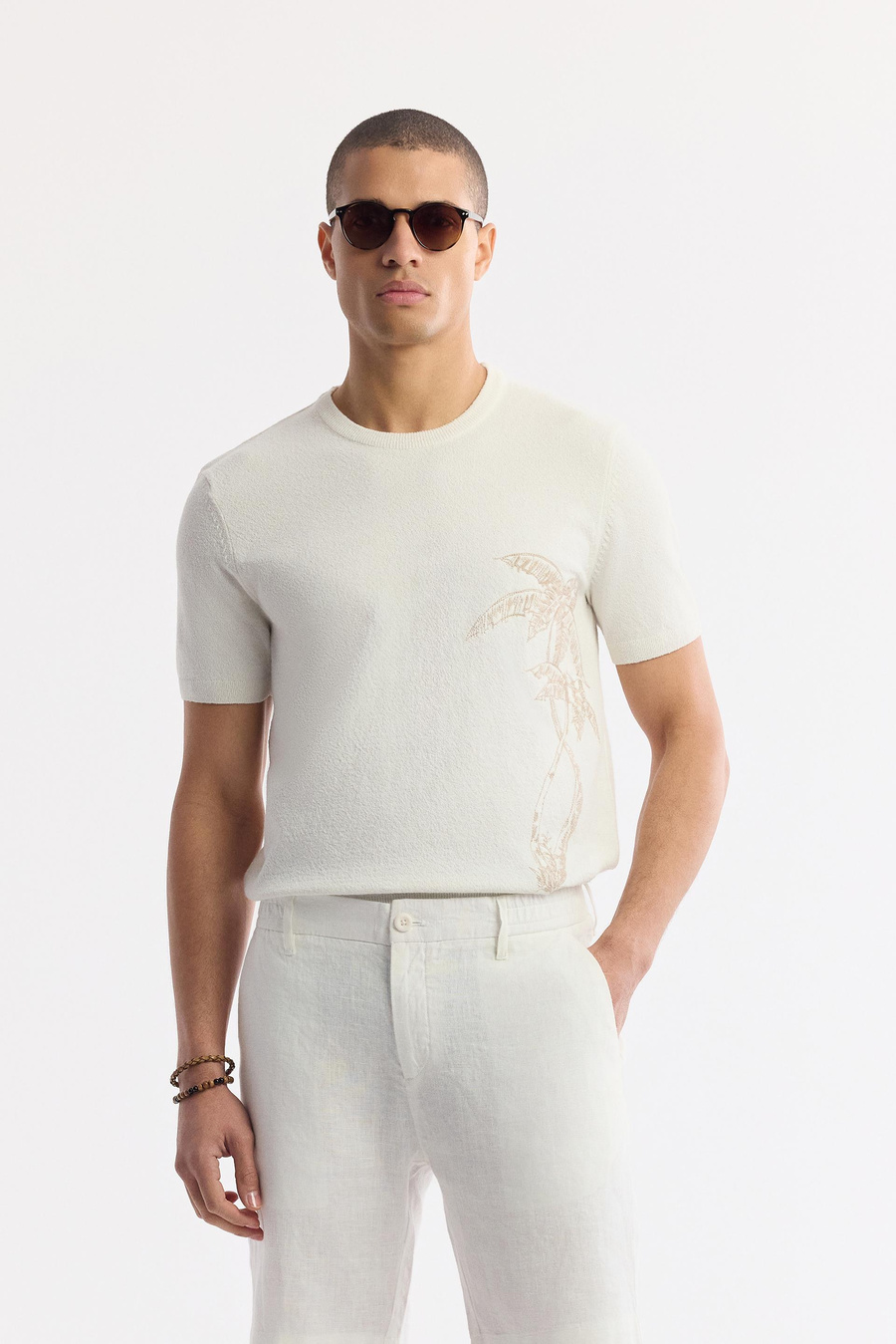 Beyaz Beli Lastikli %100 Keten Assos Relaxed Fit Şort