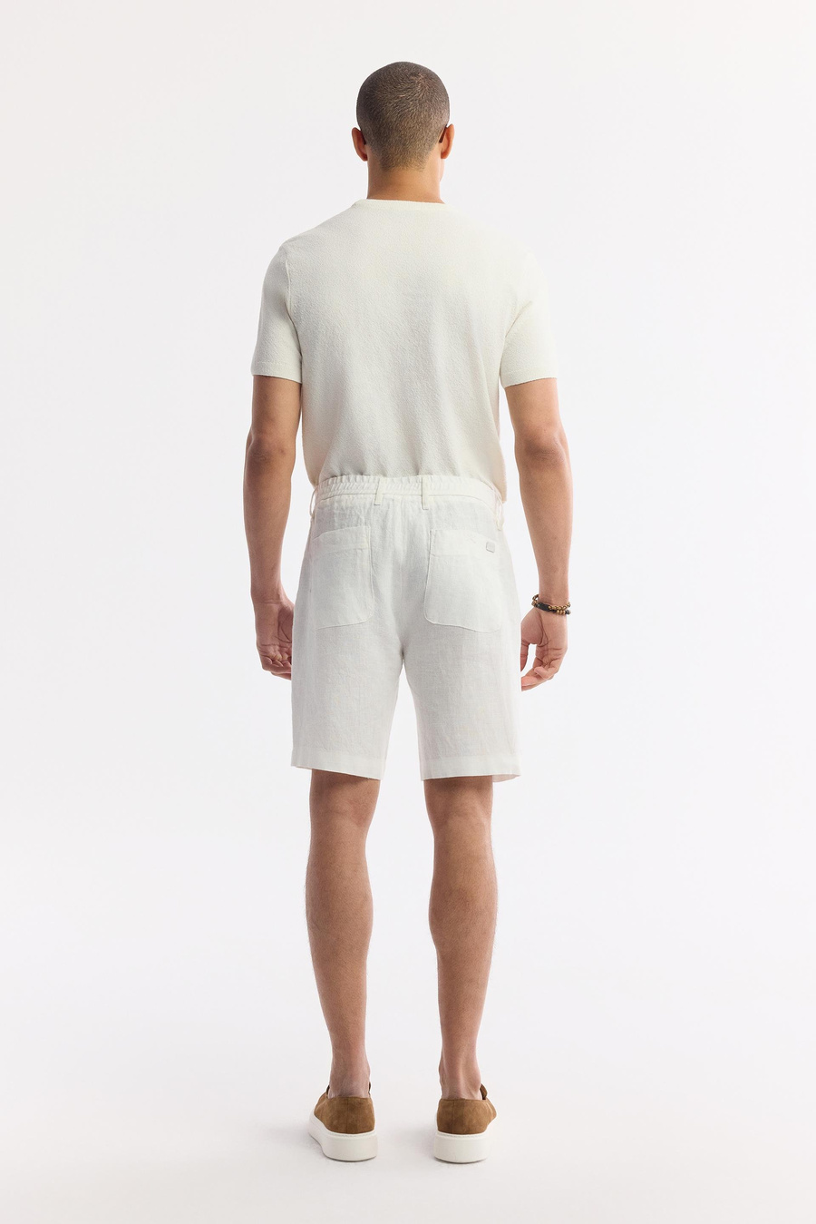 Beyaz Beli Lastikli %100 Keten Assos Relaxed Fit Şort