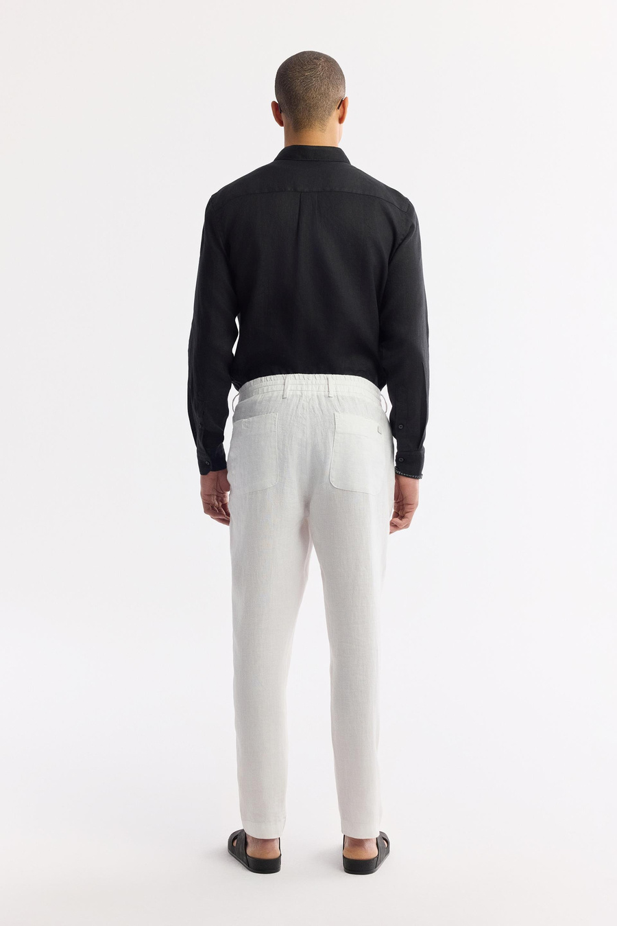 Beyaz Beli Lastikli %100 Keten Issos Relaxed Fit Pantolon