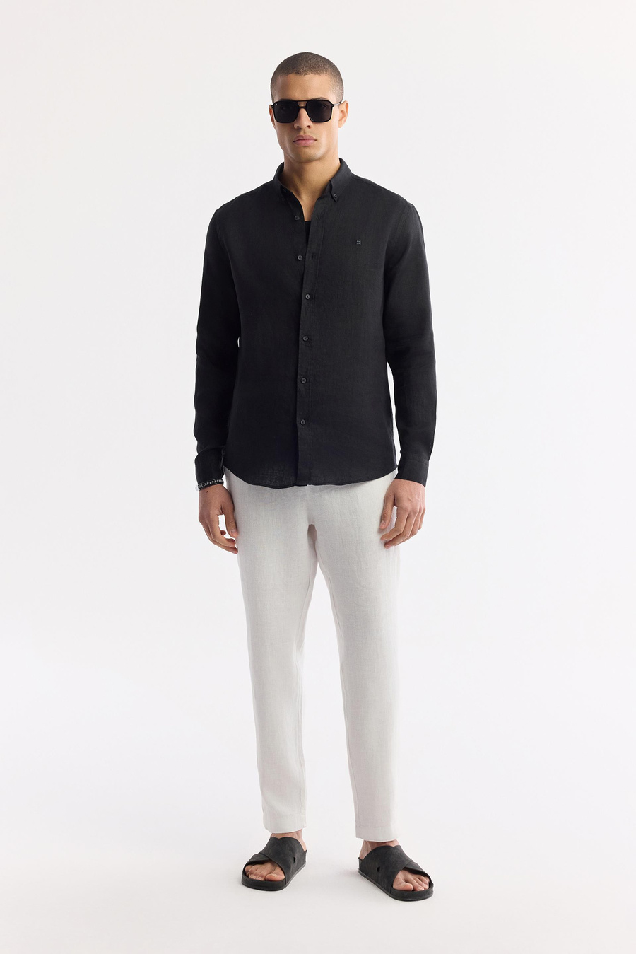 Beyaz Beli Lastikli %100 Keten Issos Relaxed Fit Pantolon