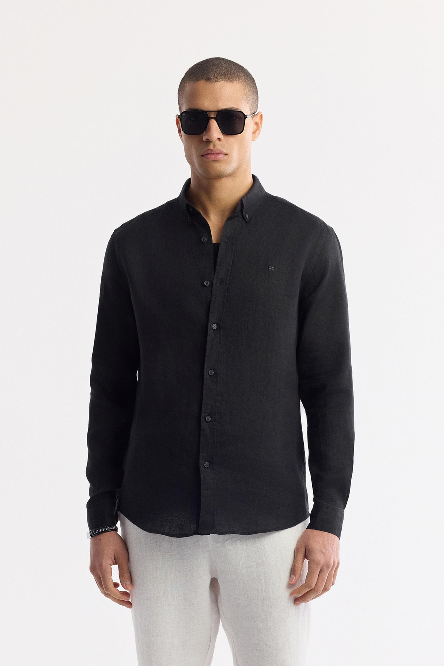 Beyaz Beli Lastikli %100 Keten Issos Relaxed Fit Pantolon