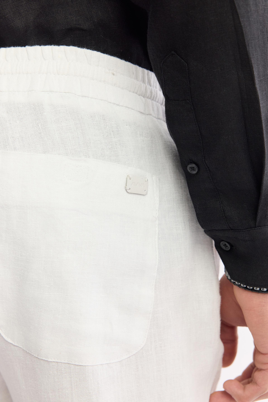 Beyaz Beli Lastikli %100 Keten Issos Relaxed Fit Pantolon