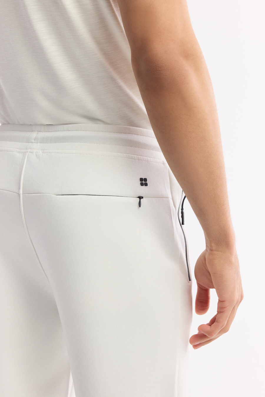 Beyaz Beli Lastikli Bağcıklı Yandan Fermuarlı Cepli İnterlok Jogger