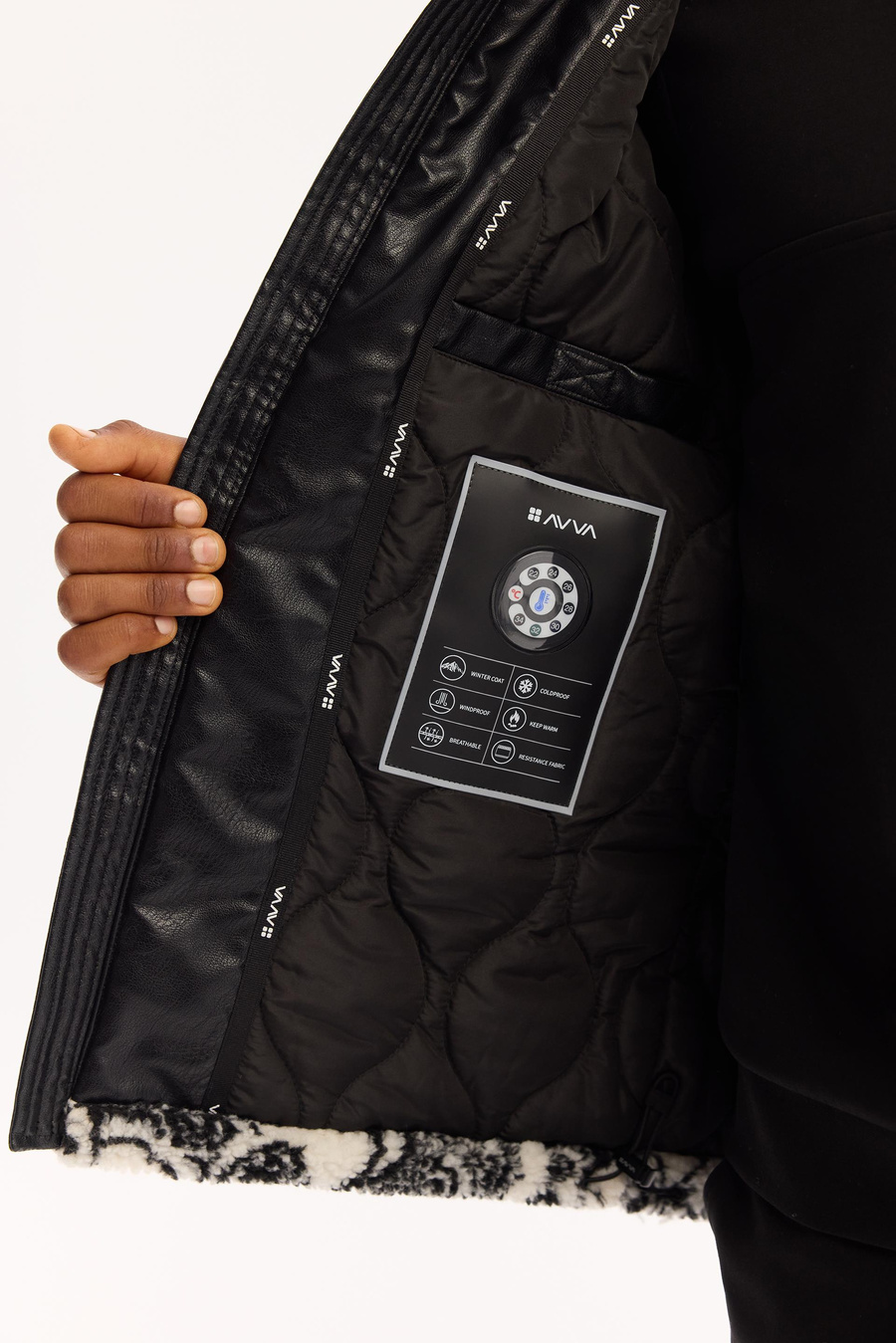 Beyaz Dik Yaka Peluş PU Detaylı Mont