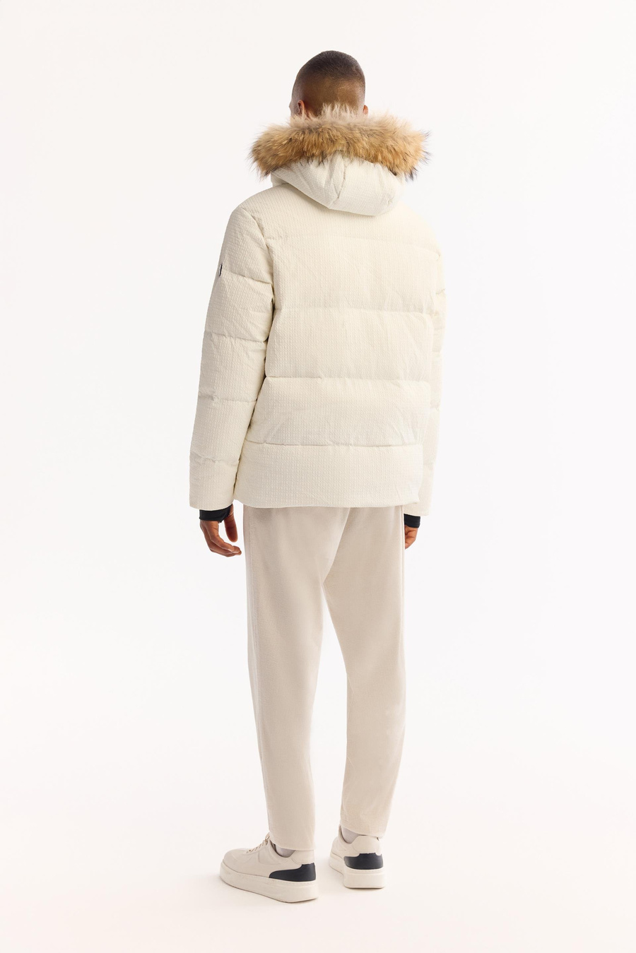 Beyaz Kaz Tüyü Yakası 100% Rakun Kürklü Kapüşonlu Mont