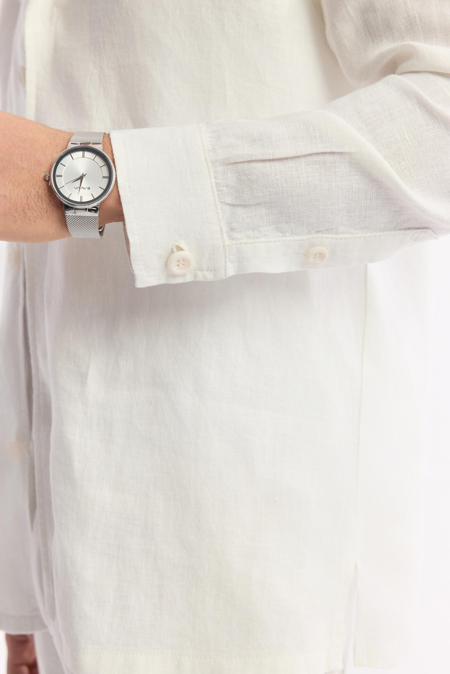 Beyaz Küba Yaka %100 Keten Comfort Fit Uzun Kol Gömlek Ceket