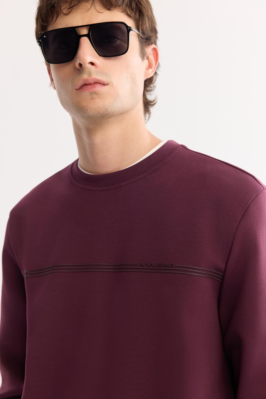 Bordo Bisiklet Yaka Enjeksiyon Baskılı İnterlok Sweatshirt