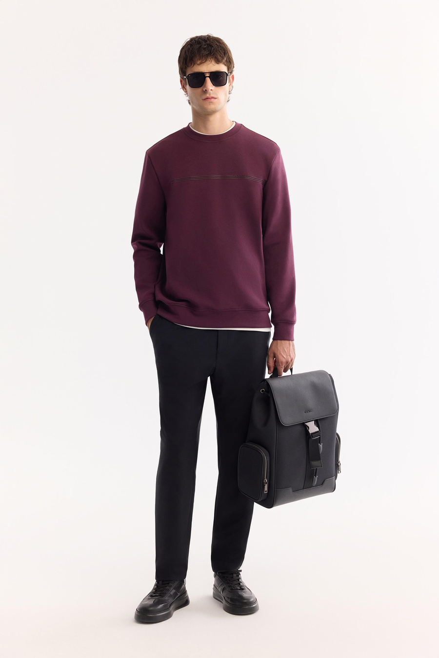 Bordo Bisiklet Yaka Enjeksiyon Baskılı İnterlok Sweatshirt