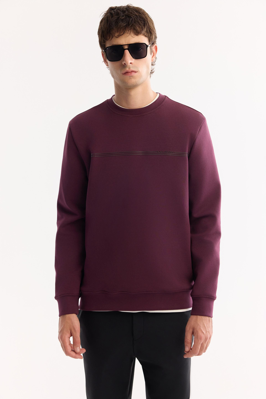 Bordo Bisiklet Yaka Enjeksiyon Baskılı İnterlok Sweatshirt