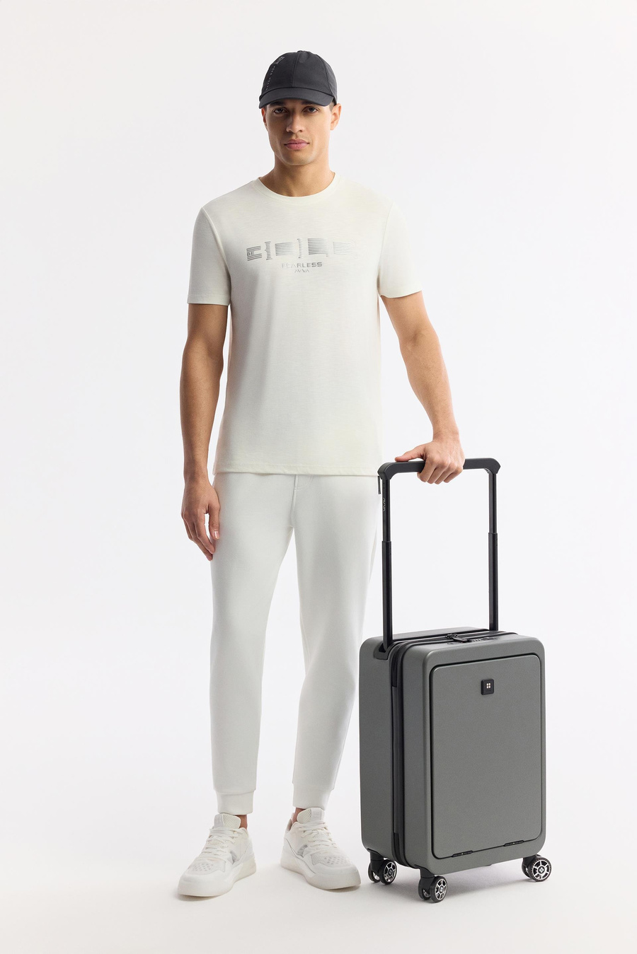 Ekru Bisiklet Yaka Baskılı Shoft Touch Flamlı T-Shirt