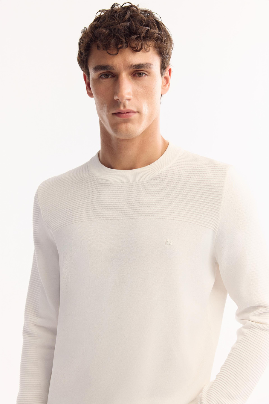 Ekru Bisiklet Yaka Bekletme Detaylı Rayon Kazak