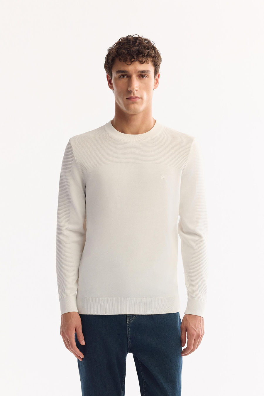 Ekru Bisiklet Yaka Bekletme Detaylı Rayon Kazak