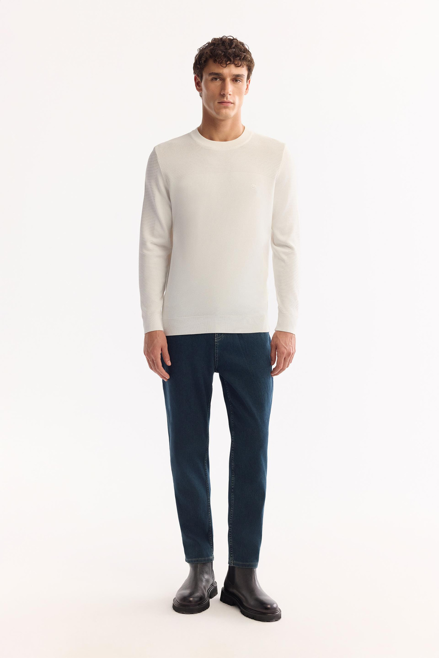 Ekru Bisiklet Yaka Bekletme Detaylı Rayon Kazak