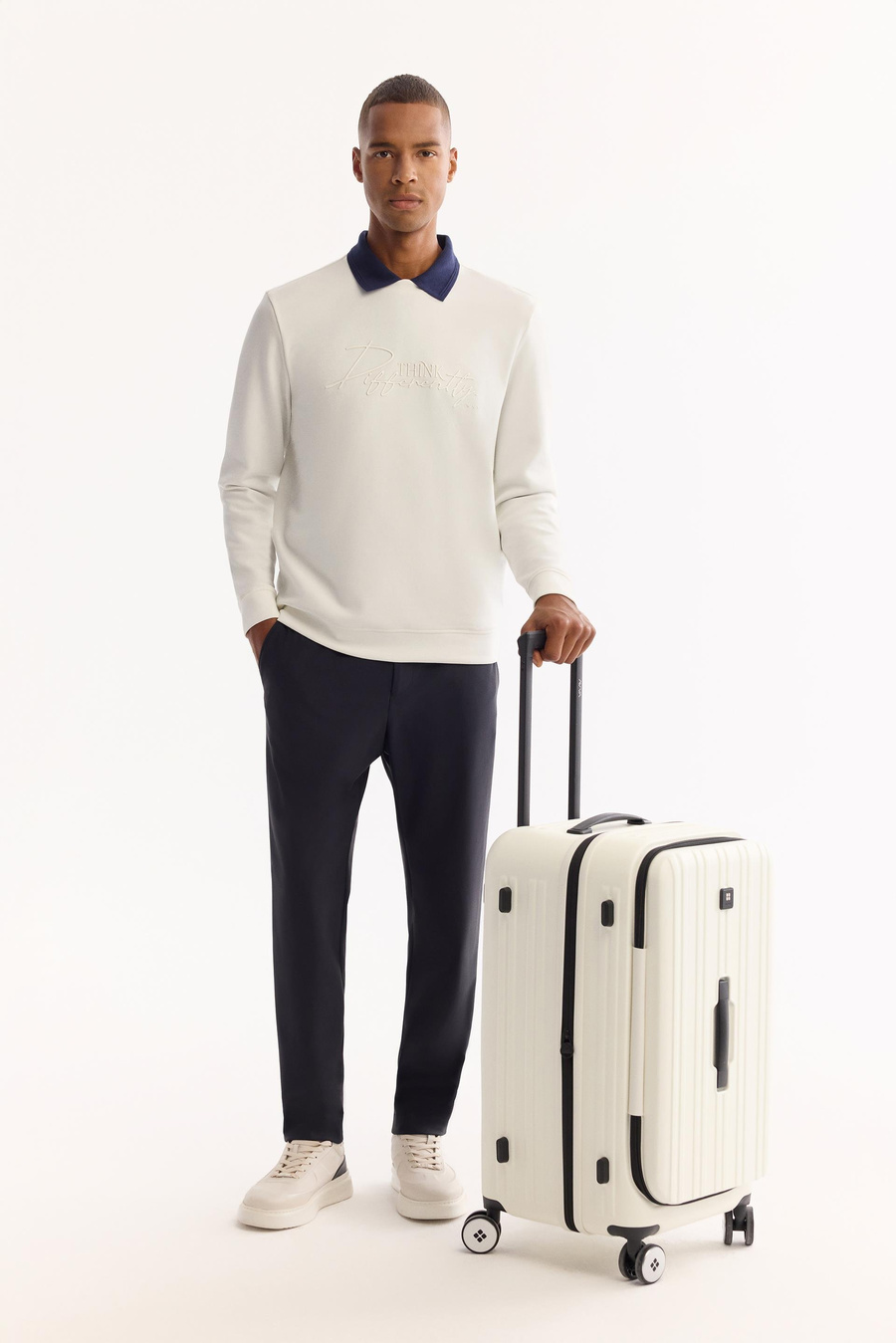 Ekru Bisiklet Yaka Enjeksiyon  Baskılı İnterlok Sweatshirt