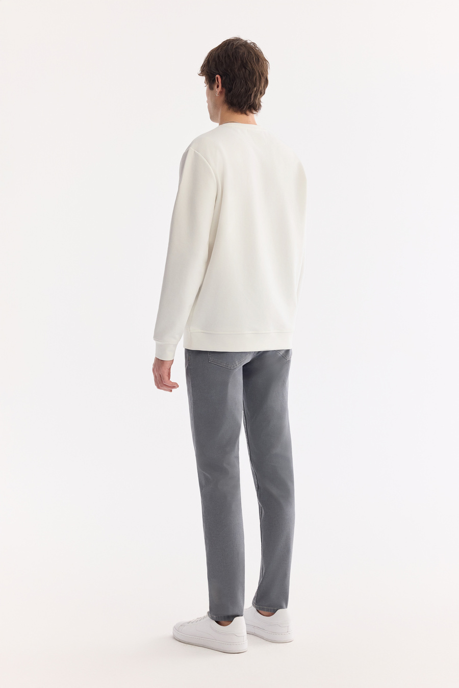 Ekru Bisiklet Yaka Enjeksiyon  Baskılı İnterlok Sweatshirt