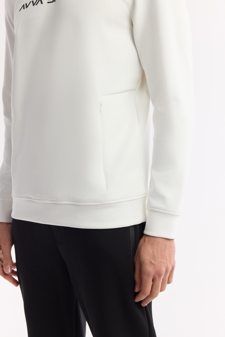 Ekru Bisiklet Yaka Enjeksiyon Baskılı Gizli Fermuarlı İnterlok Sweatshirt