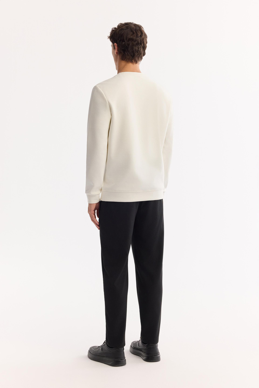 Ekru Bisiklet Yaka Göğsü Hologram Baskı  İnterlok Sweatshirt