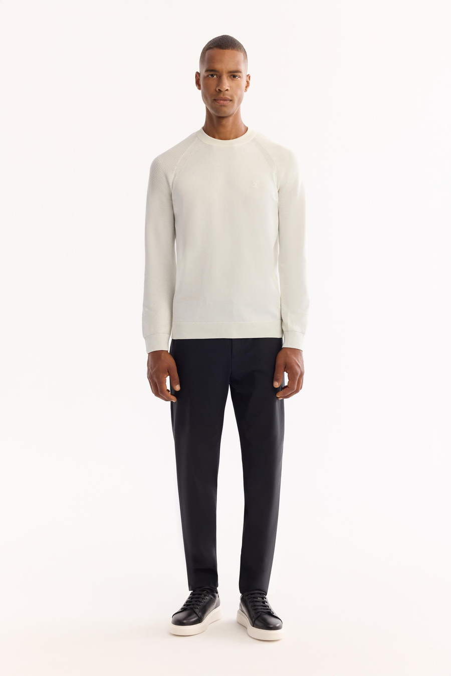 Ekru Bisiklet Yaka Kolları Fitil Örgü Detaylı Kazak