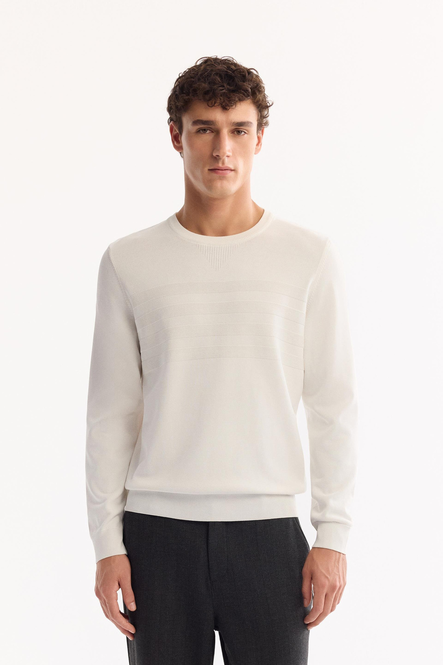 Ekru Bisiklet Yaka Ön Roba Örgü Detaylı Rayon Kazak