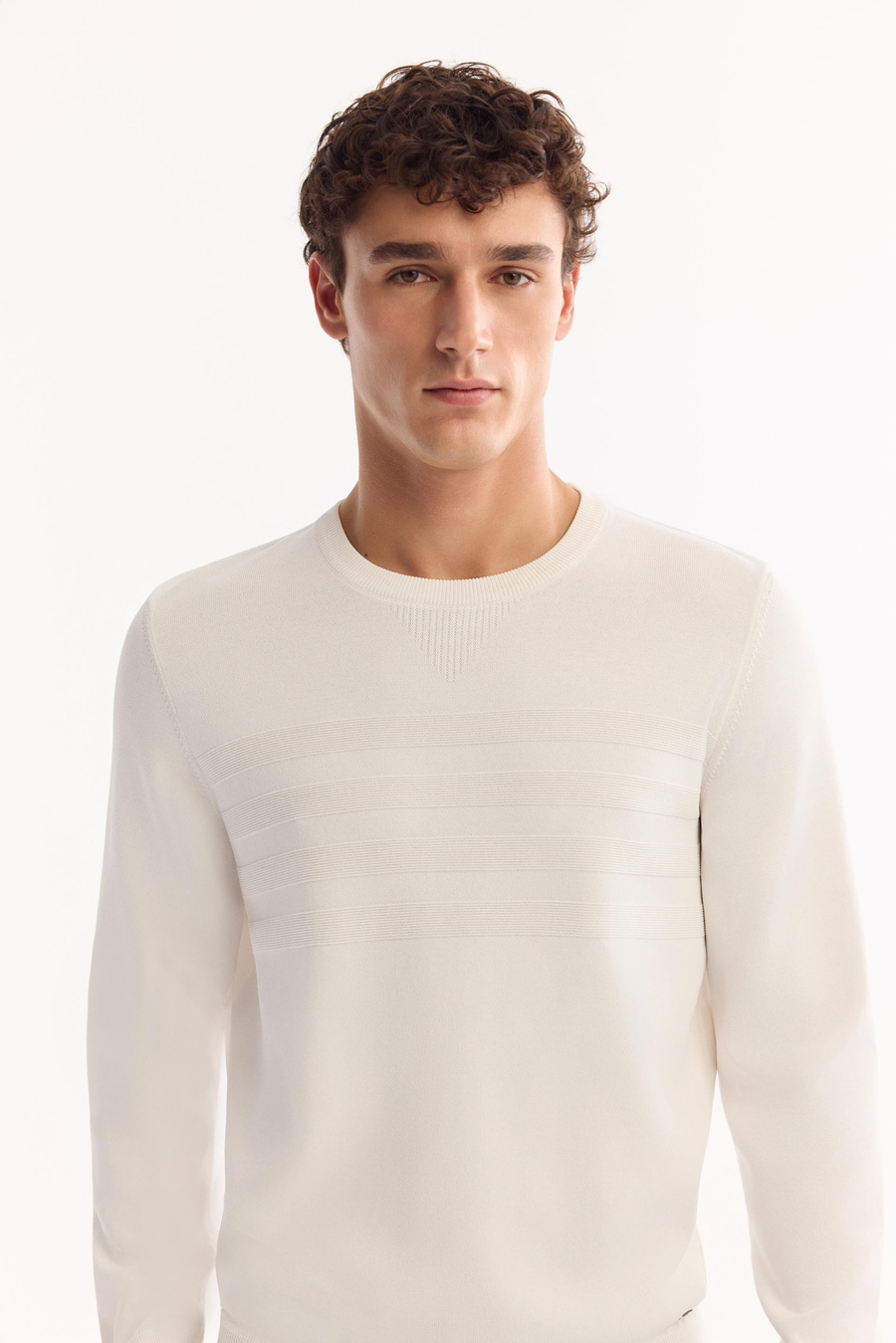 Ekru Bisiklet Yaka Ön Roba Örgü Detaylı Rayon Kazak