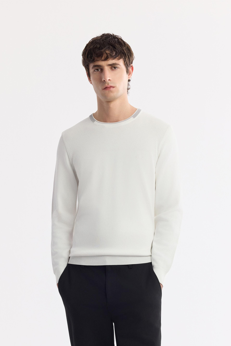 Ekru Bisiklet Yaka Ön Roba ve Kolları Örgü Detaylı Rayon Kazak