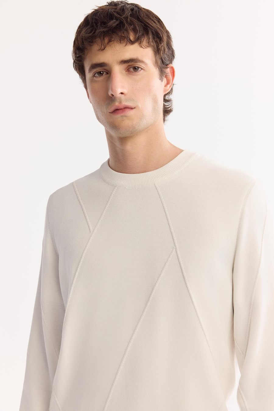 Ekru Bisiklet Yaka Ön Roba ve Kolları Örgü Detaylı Rayon Kazak